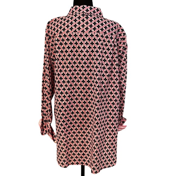 Nautica Jeans‎ Pink Black Clover Print Button Down Shirt Top XL NWT Preppy - Picture 2 of 6